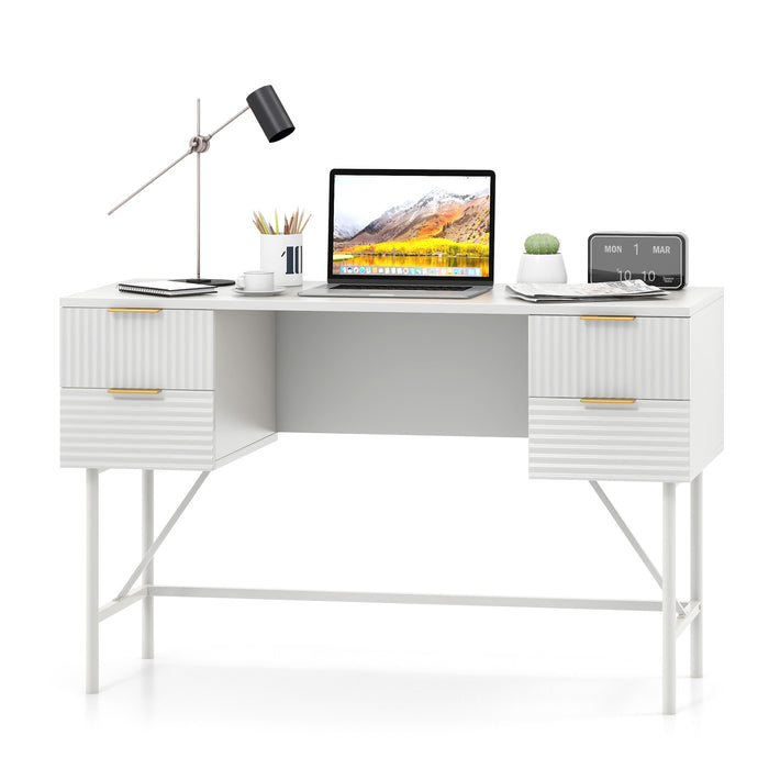 Modern Desk - Computer Desk with 4 Drawers and Ample Storage, White Finish - For Home and Office Use with Limited Space