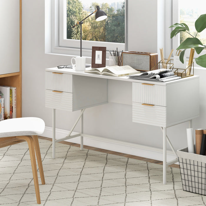 Modern Desk - Computer Desk with 4 Drawers and Ample Storage, White Finish - For Home and Office Use with Limited Space