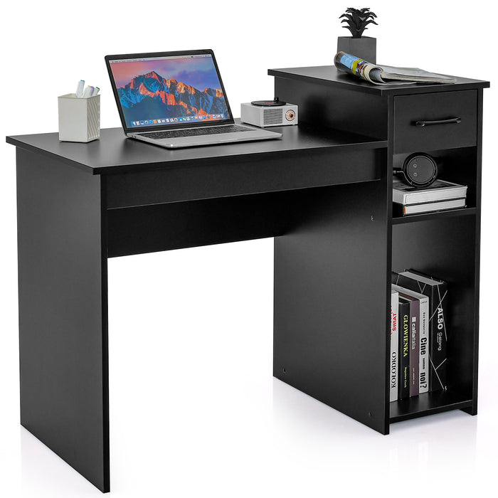 PC Desk - Laptop Computer Station with Drawer and CPU Stand, Black - Ideal for Home Office Use