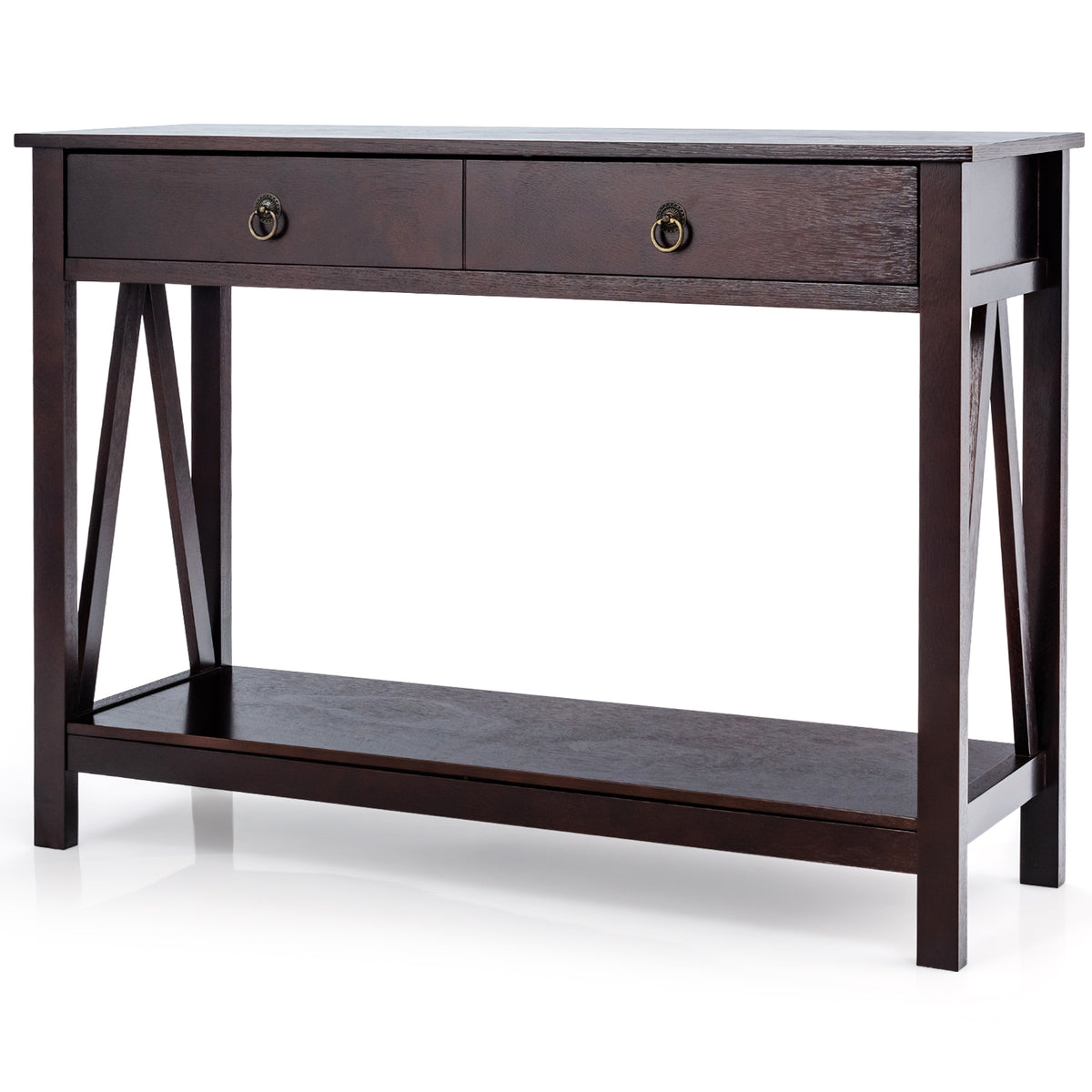 Dark Brown Console Table with Drawers and Shelves for Storage — Shopsta UK
