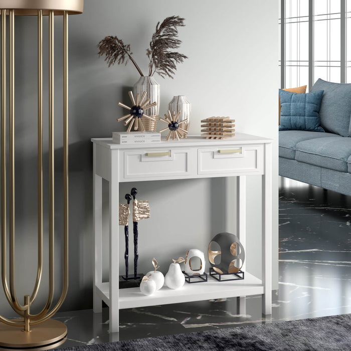 Unbranded White Console Table - Sofa Table with Two Drawers and Bottom Shelf - Ideal Furniture Piece for Space Optimization