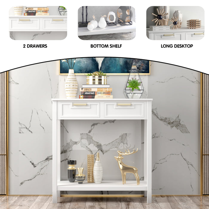 Unbranded White Console Table - Sofa Table with Two Drawers and Bottom Shelf - Ideal Furniture Piece for Space Optimization