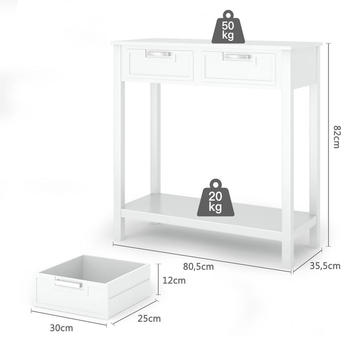Unbranded White Console Table - Sofa Table with Two Drawers and Bottom Shelf - Ideal Furniture Piece for Space Optimization