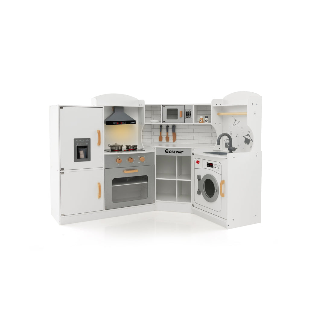 KidKraft - Interactive Wooden Corner Play Kitchen with Built-in Sounds and Lights - Ideal Playset for Enhancing Pretend Play in Kids