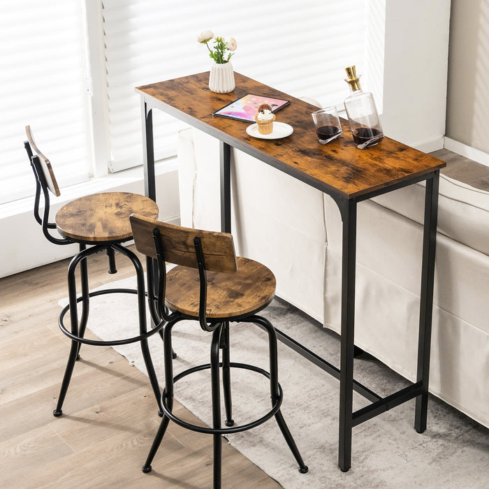 Steel Frame Counter Height Bar Table - Rustic Brown Finish with Footrest - Perfect Addition for Home Bars and Kitchen Islands