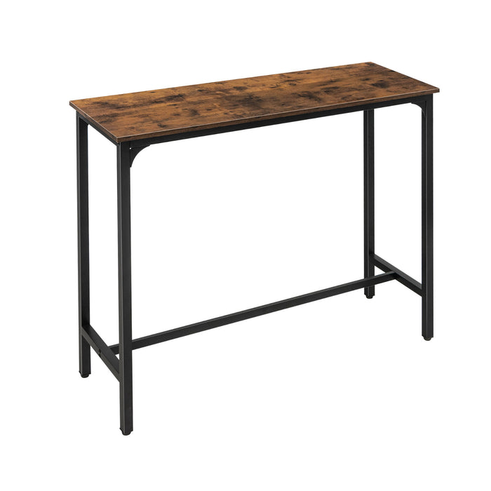 Steel Frame Counter Height Bar Table - Rustic Brown Finish with Footrest - Perfect Addition for Home Bars and Kitchen Islands