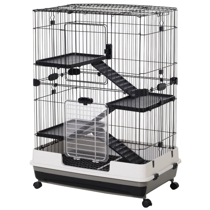 3-Tier Rolling Rabbit & Chinchilla Cage with Ramps - Sturdy Pet Hutch Play House, Platforms, & Easy Clean Tray - Ideal for Small Animals Comfort & Exercise