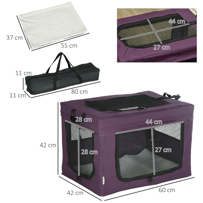 Foldable Pet Carrier for Miniature Dogs and Cats - Spacious 60x42x42cm Lightweight Portable Dog Bag, Purple - Ideal for Travel and Pet Comfort