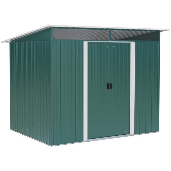 Pent Roofed Metal Shed - Garden Tool Storage Hut with Ventilation, 260 x 194 x 200 cm - Ideal for Organizing Gardening Equipment