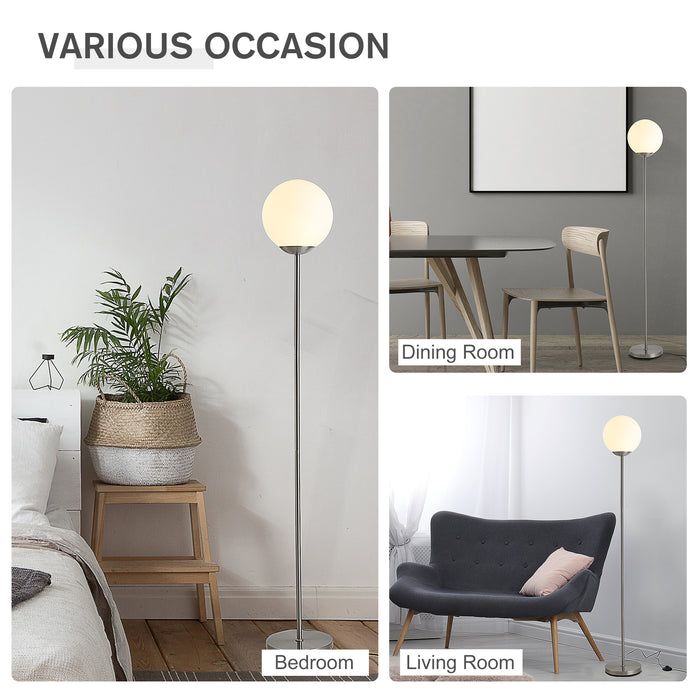 Metal Frame Glass Globe Floor Lamp, 171cm - Modern Sphere Light with Pedal Switch for Home and Office - Elegant Illumination for Living Room Spaces, Grey