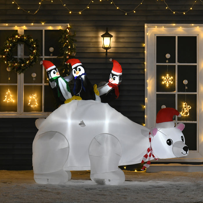 Giant 5ft LED-Lit Christmas Inflatable Display - Polar Bear with Penguins Outdoor Holiday Decor - Festive Garden Lawn Party Centerpiece for Seasonal Cheer
