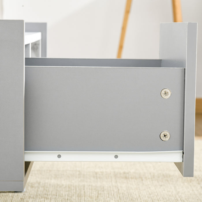 Duo Storage Two-Tone Coffee Table - Modern Marble Effect with Shelf and Drawer - Elegant Grey and White Side Table with Wooden Legs for Living Room