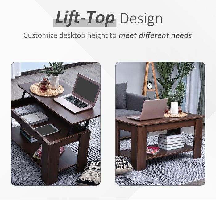 Lift-Top Coffee Table with Hidden Storage and Lower Shelf - Versatile 100cm x 50cm Surface, Adjustable Height - Ideal for Small Spaces, Living Room Organization
