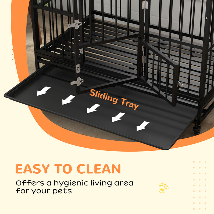 Heavy Duty 48" Dog Crate with Wheels - Removable Tray, Openable Top for Large to Extra Large Dogs - Durable Pet Enclosure for Transportation and Comfort