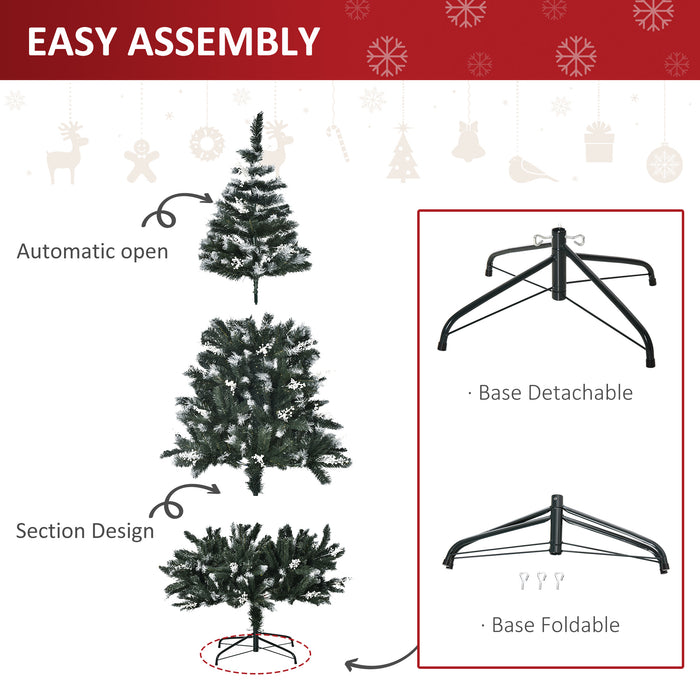Artificial Snow-Dipped 6FT Christmas Tree - Xmas Pencil Tree with White Berries, Dark Green Foliage, Indoor Holiday Decor - Space-Saving Design with Foldable Feet for Festive Home Ambiance