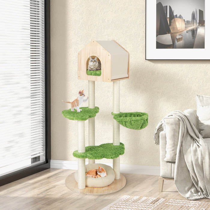 Wooden Cat Tree with Sisal Posts - Multi-Tiered Play and Rest Structure - Ideal for Cats' Scratching and Climbing Needs