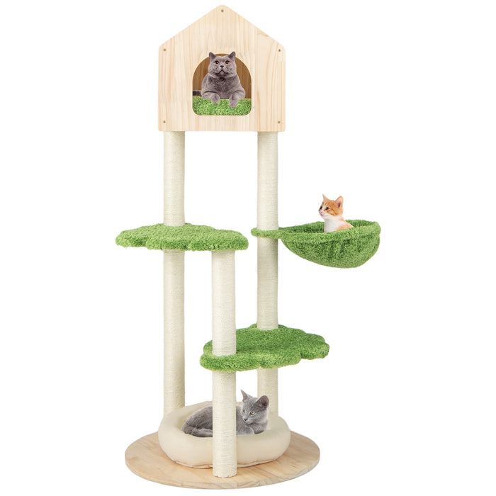 Wooden Cat Tree with Sisal Posts - Multi-Tiered Play and Rest Structure - Ideal for Cats' Scratching and Climbing Needs