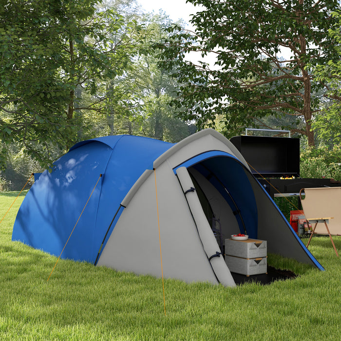 2-Person Dome Camping Tent with Large Windows - Waterproof, Spacious Design in Blue and Grey - Ideal for Couples or Solo Adventurers