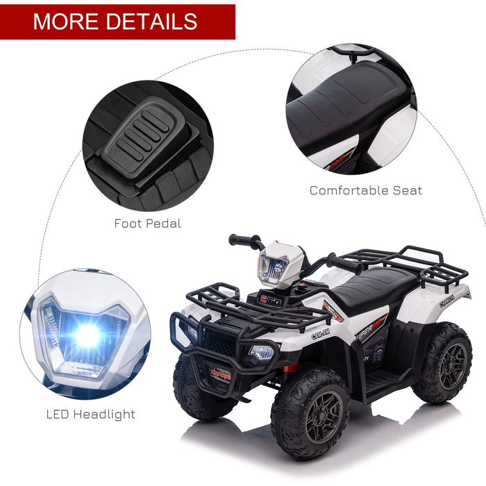 Kids' 12V Electric Quad Bike ATV - Forward/Reverse, Music, LED Headlights - Ideal for Ages 3-5, White Outdoor Fun