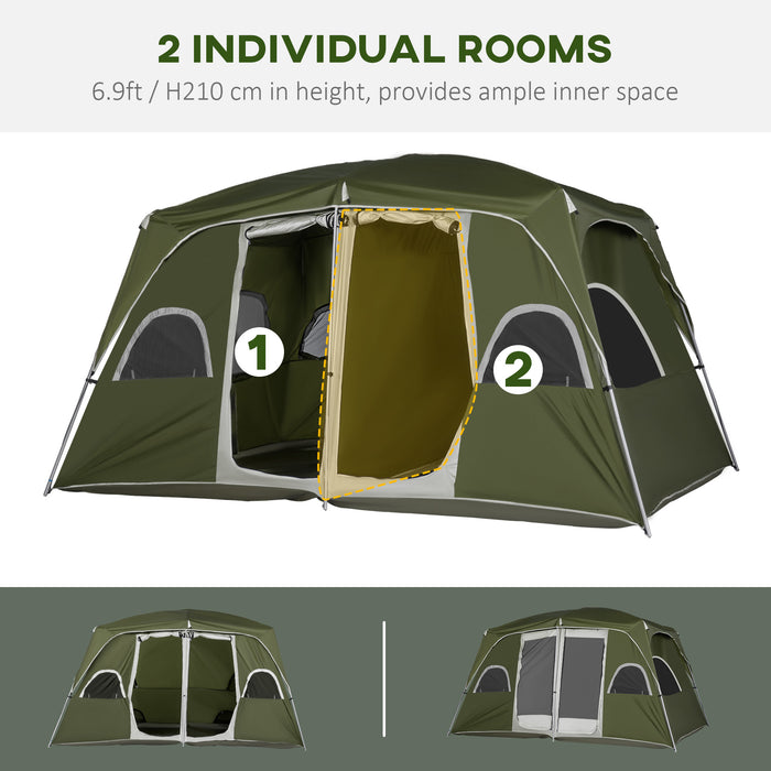 Family Camping Shelter 4-8 Persons - Dual-Room Large Mesh Windows Tent, Quick Assembly - Ideal for Backpacking & Hiking Adventures, Green