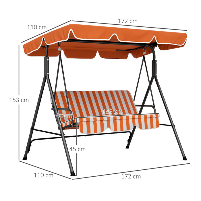3-Seat Swing Chair with Adjustable Canopy - Comfortable Patio Garden Swing Seat, Orange - Ideal for Outdoor Relaxation and Entertaining