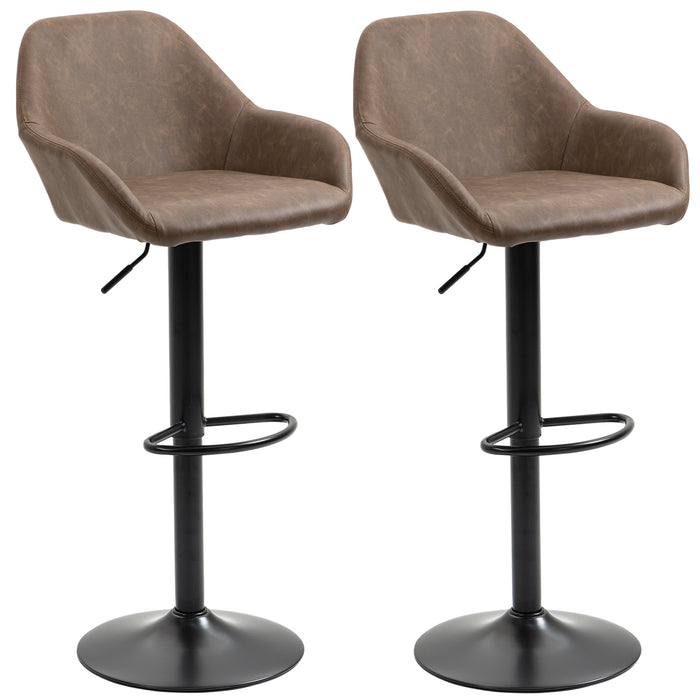 Swivel Barstools with Footrest and Backrest - Adjustable PU Leather Set of 2 with Sturdy Steel Base - Perfect for Kitchen Counter and Dining Room Comfort