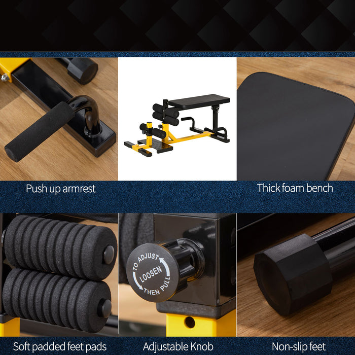 Adjustable 3-in-1 Squat Machine with Padded Bench - Multifunctional Squats, Push-Ups, and Sit-Ups Workout Equipment - Ideal for Home, Office, and Gym Fitness, Yellow