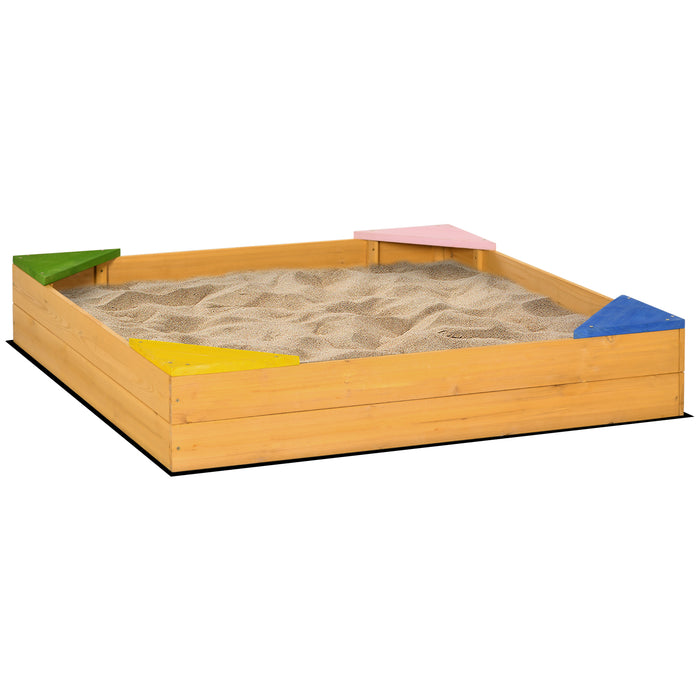 Kids Wooden Play Sandbox with Built-In Seating - Durable Non-Woven Fabric Bottom - Ideal for Garden and Playground Fun