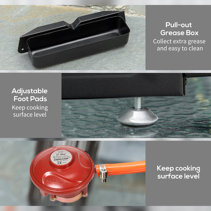 3-Burner Gas Plancha BBQ Grill with Cover - Heavy-Duty Outdoor Cooktop, High Performance, Easy-Clean Surface - Ideal for Family Barbecues and Backyard Cooking