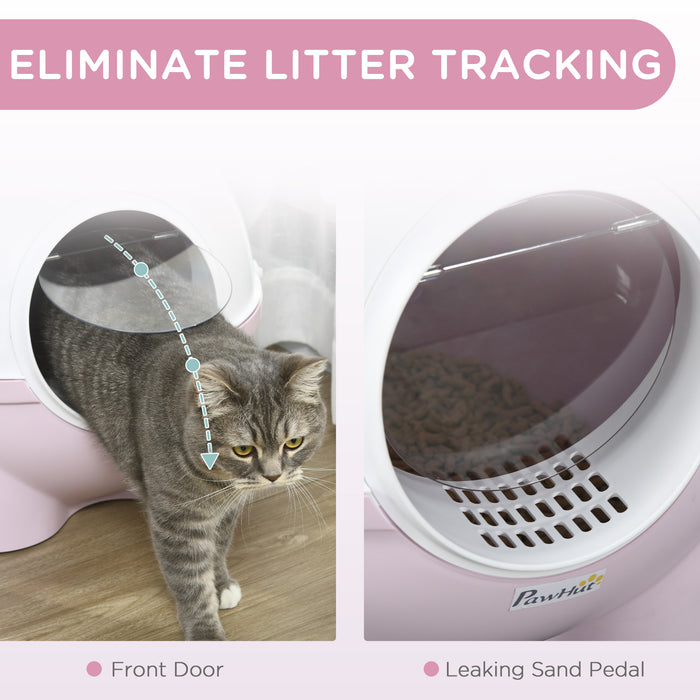 Extra-Large Hooded Cat Litter Box with Scoop - Easy-Carry Top Handle, Front Entry Design, 53x51x48 cm - Perfect for Multiple Cats or Large Breeds in Pink