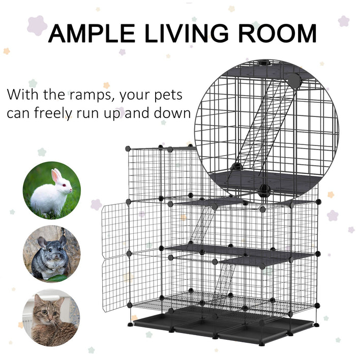 DIY 3-Level Metal Pet Playpen - Guinea Pig, Rabbit, Ferret, Chinchilla Cage with 4 Doors & Bottom Trays - Customizable Small Animal Enclosure for Safe Play and Rest