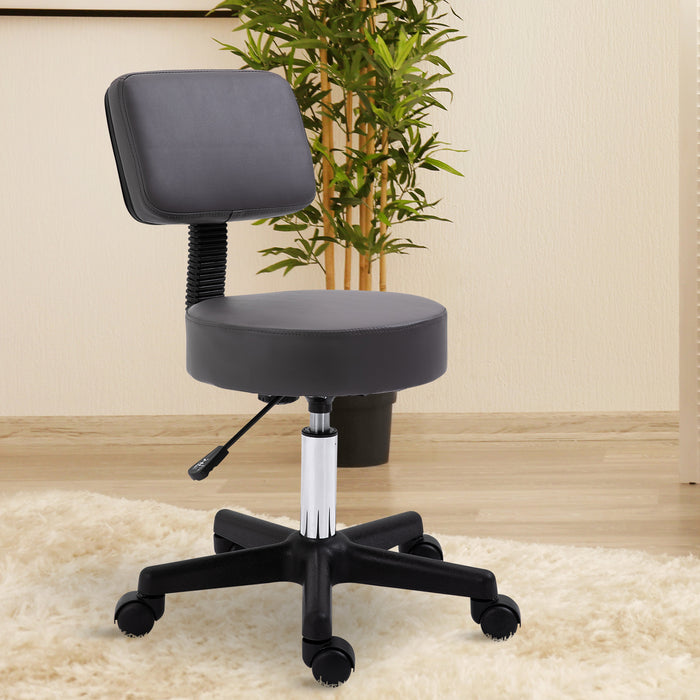 Swivel Salon Chair with Padded Seat - 5-Wheel Adjustable Height for Hairdressers, Tattoo Artists, and Spa Use - Rolling Comfort Cushion in Professional Grey