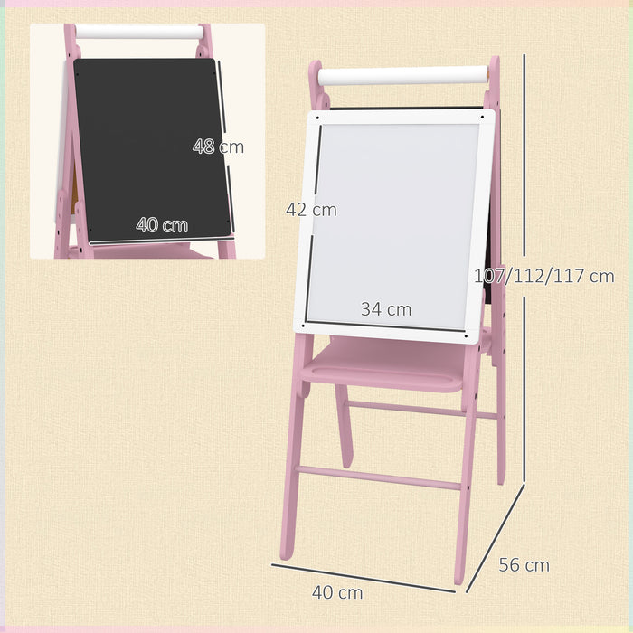Kids' 3-in-1 Art Easel with Paper Roll - Height Adjustable Double-Sided Whiteboard & Chalkboard - Creative Play for Ages 3-6 Years