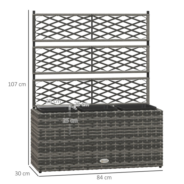 Garden PE Rattan Planter with Trellis - Free Standing Raised Flower Bed for Climbing Plants, 33L Capacity - Ideal for Outdoor Gardening, 84x30x107cm in Light Grey