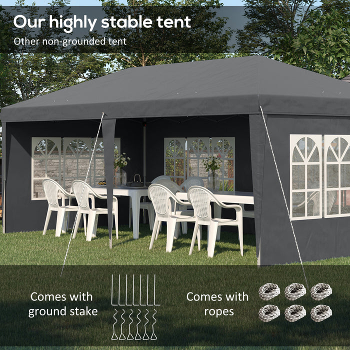 Pop-Up Gazebo 3x6m with Adjustable Height - Marquee Party Tent with Sidewalls & Storage Bag, Grey - Ideal Outdoor Shelter for Events & Gatherings