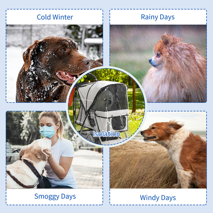 Dog Pram Stroller Rain Cover - Waterproof Canopy with Rear Side Entry for Pet Buggy - Protects Pooches in Inclement Weather Conditions