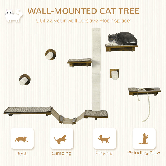 8Pcs Deluxe Scratching Post Cat Tree - Wall Mounted Play Structure with Perches & Ladder - Perfect for Cat Sleeping, Playing, and Lounging