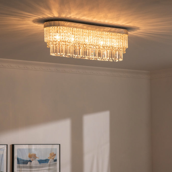 Linear Pendant Chandelier - Round Rectangular Ceiling Light with Steel Base, Hanging Dining Room Fixture - Ideal for Restaurant and Kitchen Ambiance