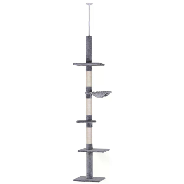 Cat's Empire Adjustable High-Rise Scratching Post - 5-Level Plush Platforms for Feline Fun, Grey - Ideal for Indoor Cats' Exercise and Entertainment
