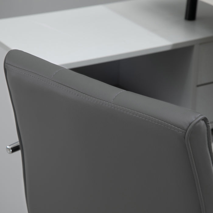 Ergonomic Mid-Back Swivel Chair in Grey PU Leather - Adjustable Height, Padded Armrests and Rolling Wheels - Ideal for Home Office and Computer Desks