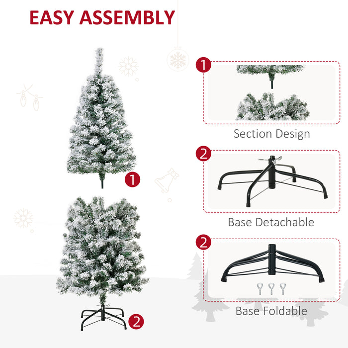 Pre-Lit Artificial Snow Flocked Christmas Tree with Warm LED Lights - 5ft Green and White Holiday Home Decor - Perfect for Festive Xmas Celebrations