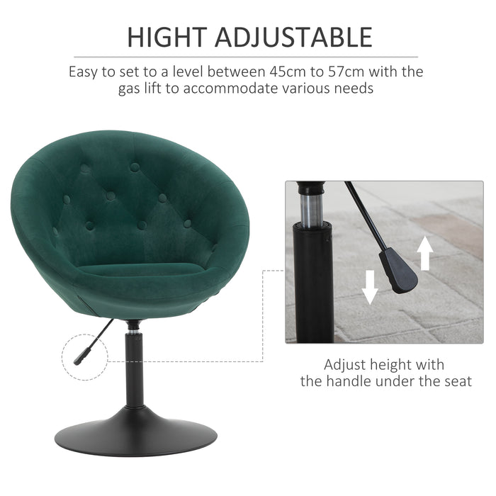 Velvet-Tufted Fabric Bar Stool - Adjustable Dining Height, Armless Swivel Counter Chair in Green - Elegant Seating for Kitchen and Bar Spaces