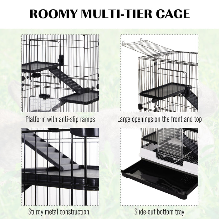 3-Tier Rolling Rabbit & Chinchilla Cage with Ramps - Sturdy Pet Hutch Play House, Platforms, & Easy Clean Tray - Ideal for Small Animals Comfort & Exercise