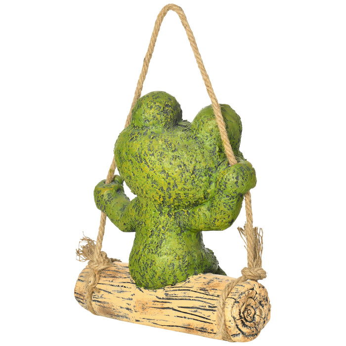 Vivid Frog on Swing Hanging Garden Statue - Artistic Outdoor Sculpture in Green - Charming Home Decor and Garden Enhancement
