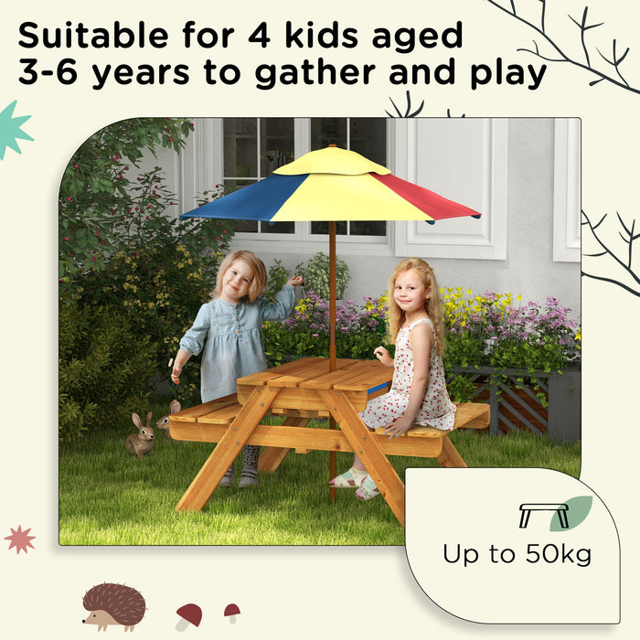 3-in-1 Kids Picnic Table Set with Sand Pit - Garden Activity Table with Removable Parasol - Perfect for Children Aged 3-6 Years