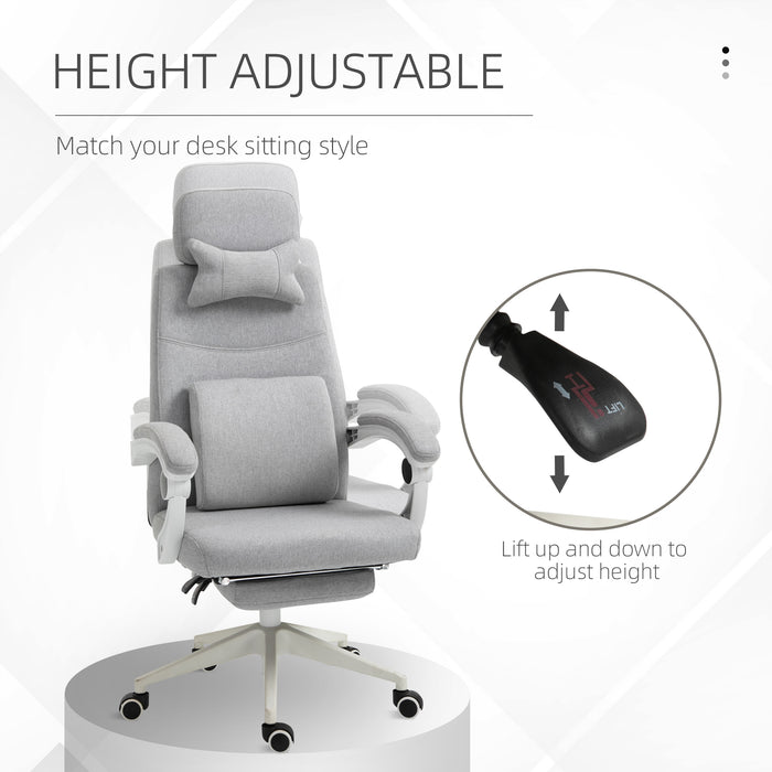 Adjustable Swivel Home Office Chair with Manual Footrest - Ergonomic Recliner Seat with Padding, Armrests, and 2 Pillows in Modern Grey - Ideal for Comfortable Working and Relaxation