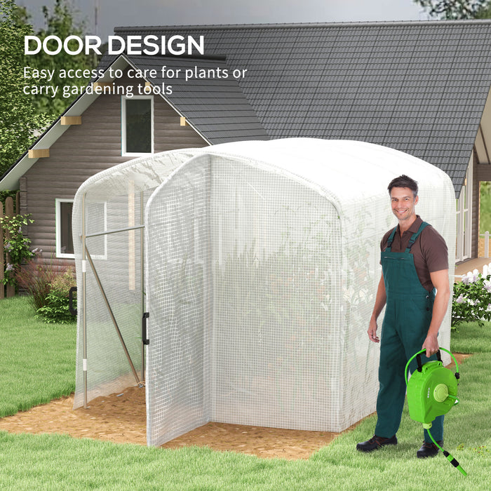 UV-Resistant PE Covered Polytunnel Greenhouse - Sturdy Walk-In Grow House with Galvanized Steel Frame & Door - Ideal for Gardeners, 2x2x2m Size, White