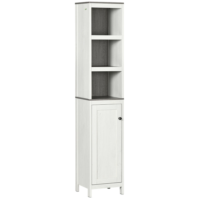 Slimline Antique White Bathroom Tower Cabinet - Freestanding Design with 3 Open Shelves & Adjustable Interior Shelf - Space-Saving Storage Solution for Toiletries and Linens