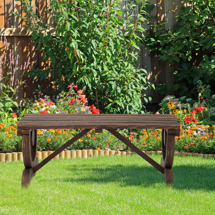 Rustic Garden Wooden Bench with Wheel-Shaped Legs - Slatted 2-Person Seating for Outdoor Patio, Reinforced Stable Structure - Stylish Addition for Garden Lovers & Relaxation Spaces