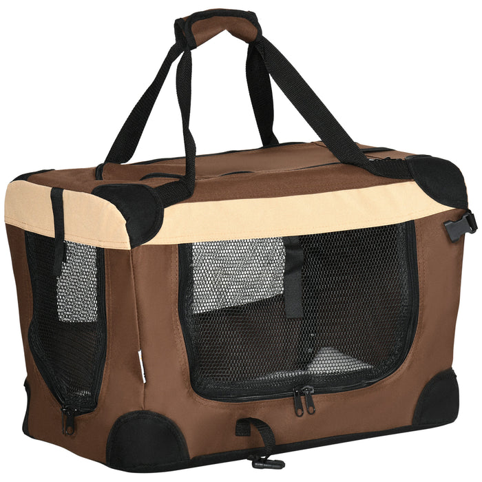 Foldable 51cm Pet Carrier for Small Animals - Easy Transport Dog Cage & Portable Cat Bag with Cushion - Ideal for Miniature Dogs and Cats, Travel-Friendly in Brown